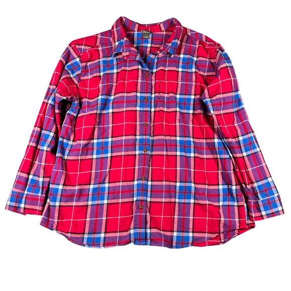 Eddie Bauer Womens XL Red Blue Plaid Long Sleeve Button Up Flannel Shirt Blouse - Picture 1 of 9